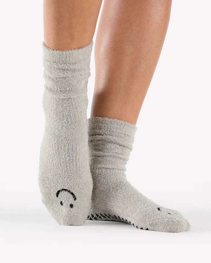 Happy Cloud Crew Fleece Grip Sock Grey