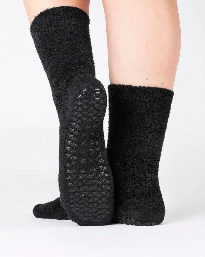 Happy Cloud Crew Fleece Grip Sock Black