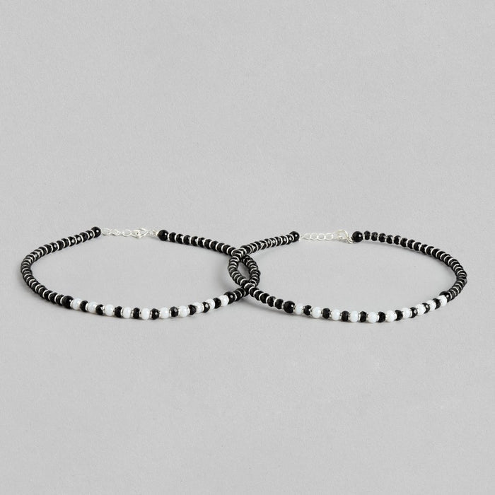 Harmony in Contrast Rhodium Plated 925 Sterling Silver Anklet