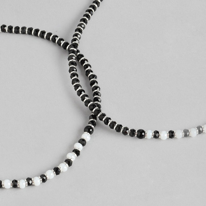 Harmony in Contrast Rhodium Plated 925 Sterling Silver Anklet