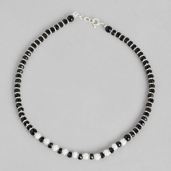 Harmony in Contrast Rhodium Plated 925 Sterling Silver Anklet