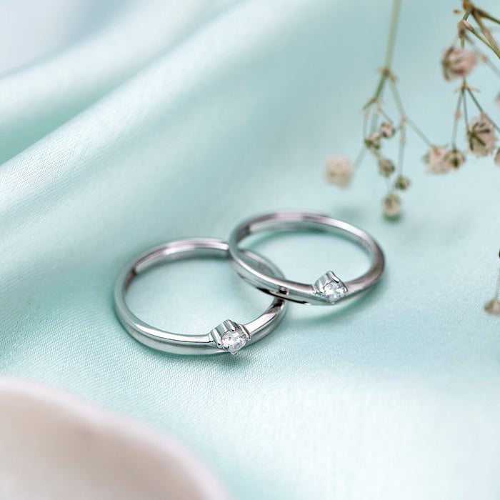 Harmony in Love 925 Sterling Silver Couple Ring adorned with Cubic Zirconia (Adjustable)