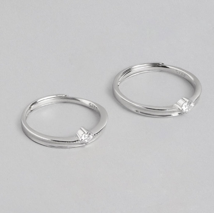 Harmony in Love 925 Sterling Silver Couple Ring adorned with Cubic Zirconia (Adjustable)