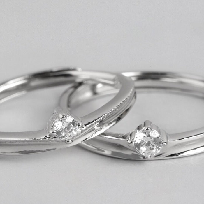 Harmony in Love 925 Sterling Silver Couple Ring adorned with Cubic Zirconia (Adjustable)
