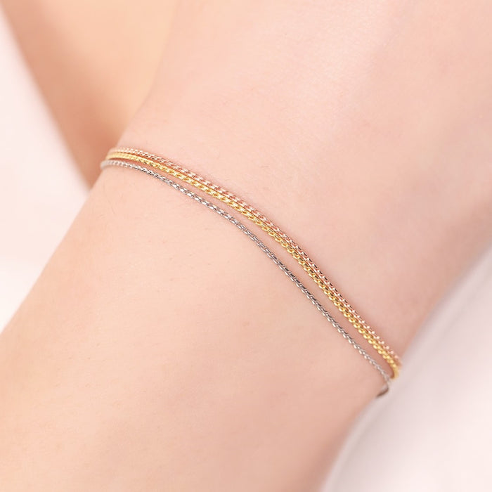Harmony Layered Links 925 Sterling Silver Triple Tone Chain Bracelet