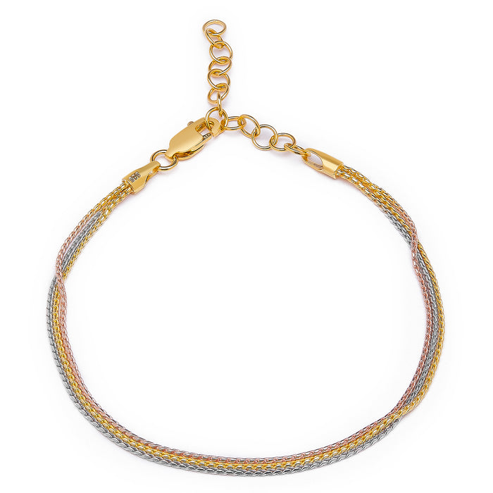 Harmony Layered Links 925 Sterling Silver Triple Tone Chain Bracelet