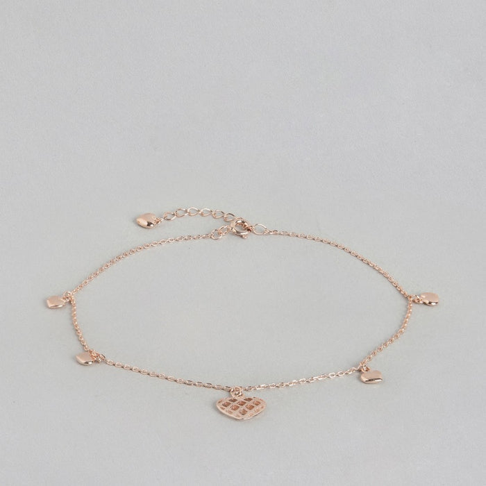 Heart Charm Rose Gold Plated 925 Sterling Silver Anklet
