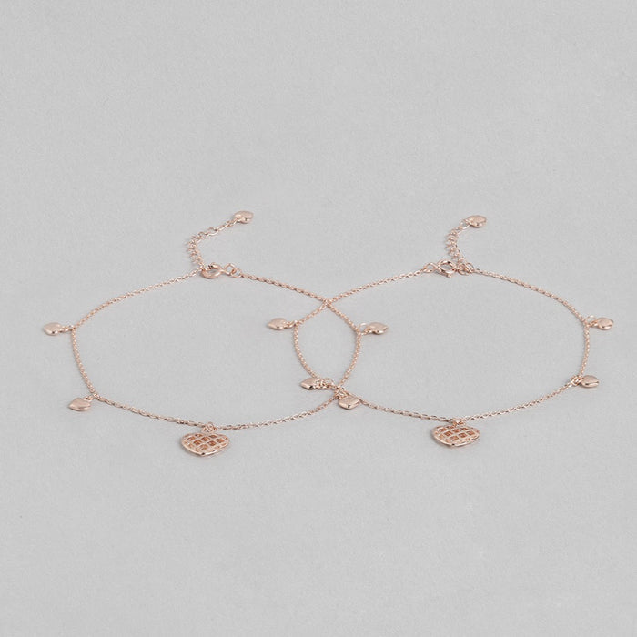 Heart Charm Rose Gold Plated 925 Sterling Silver Anklet