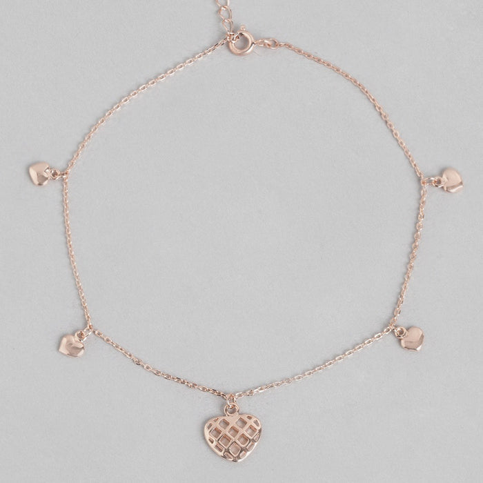 Heart Charm Rose Gold Plated 925 Sterling Silver Anklet
