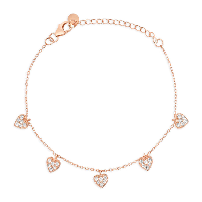 Heart Charms Rose Gold Plated 925 Sterling Silver Bracelet