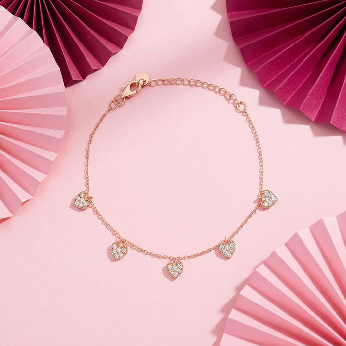 Heart Charms Rose Gold Plated 925 Sterling Silver Bracelet