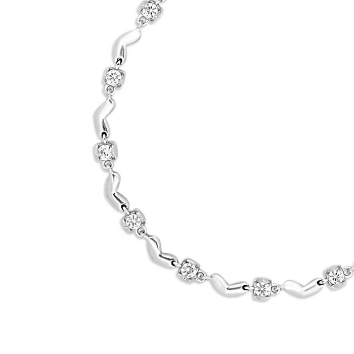 Heart CZ Rhodium Plated 925 Silver Anklet