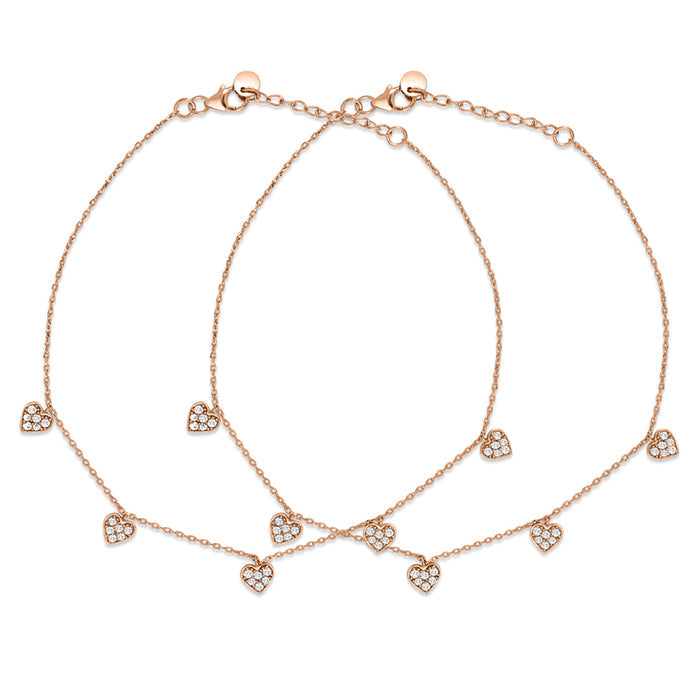Heart CZ Rose Gold Plated 925 Sterling Silver Anklet