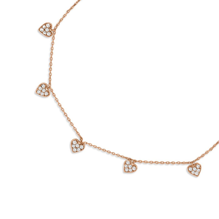 Heart CZ Rose Gold Plated 925 Sterling Silver Anklet