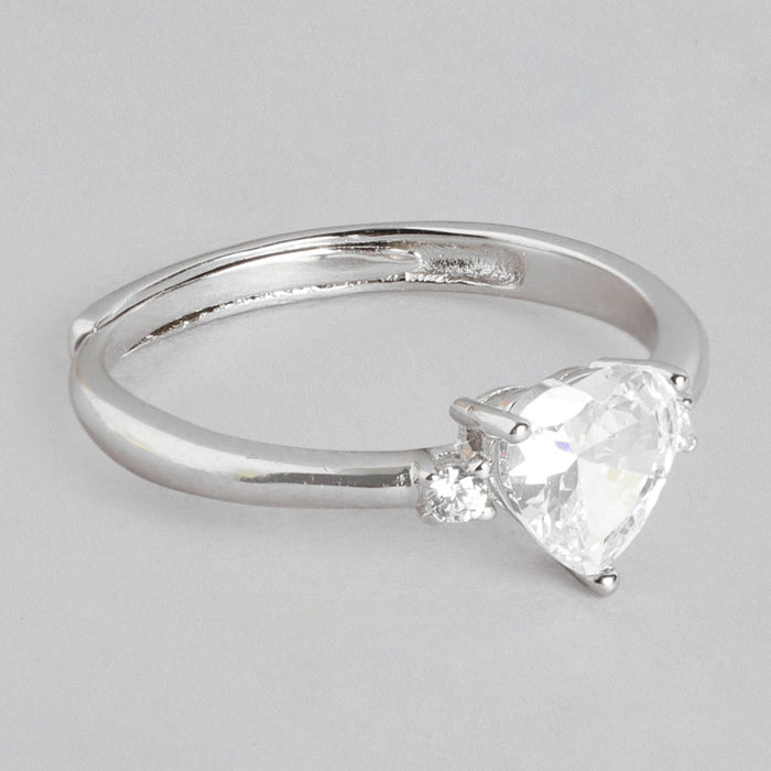 Heart CZ Studded 925 Sterling Silver Ring (Adjustable)
