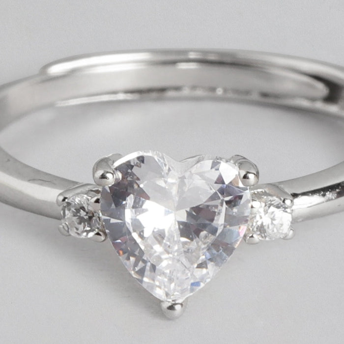 Heart CZ Studded 925 Sterling Silver Ring (Adjustable)