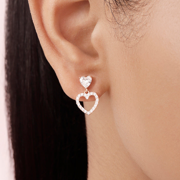 Heart Drop Rose Gold Plated 925 Sterling Silver Earrings