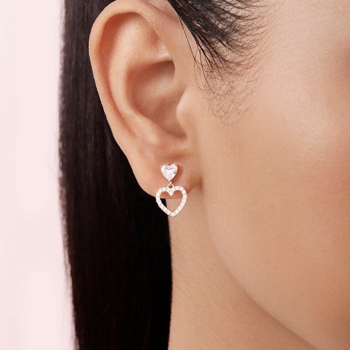 Heart Drop Rose Gold Plated 925 Sterling Silver Earrings