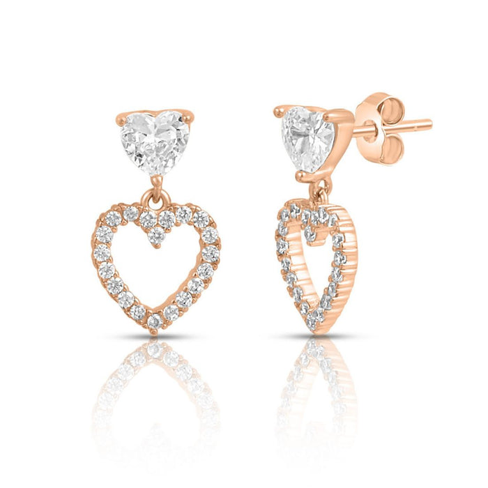 Heart Drop Rose Gold Plated 925 Sterling Silver Earrings