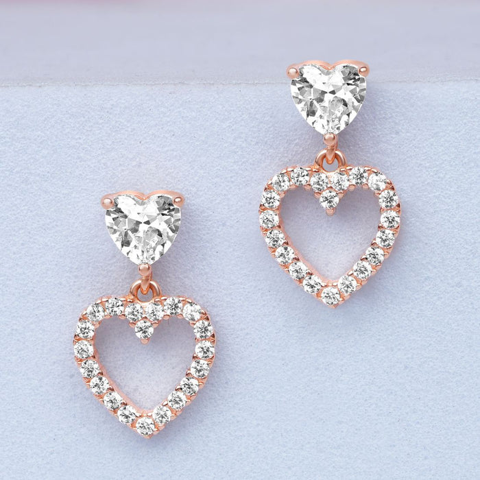 Heart Drop Rose Gold Plated 925 Sterling Silver Earrings