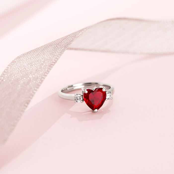 Heart Glam Rhodium Plated 925 Sterling Silver Ring (Adjustable)