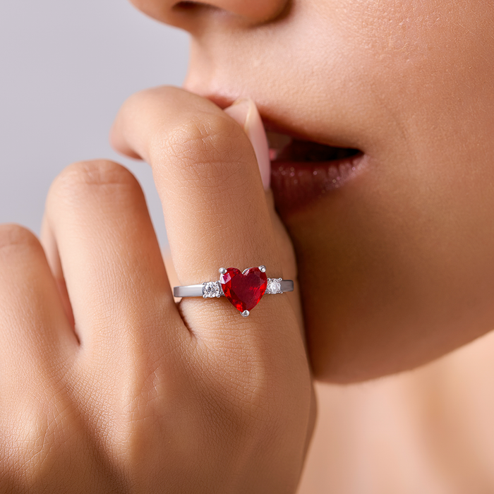 Heart Glam Rhodium Plated 925 Sterling Silver Ring (Adjustable)
