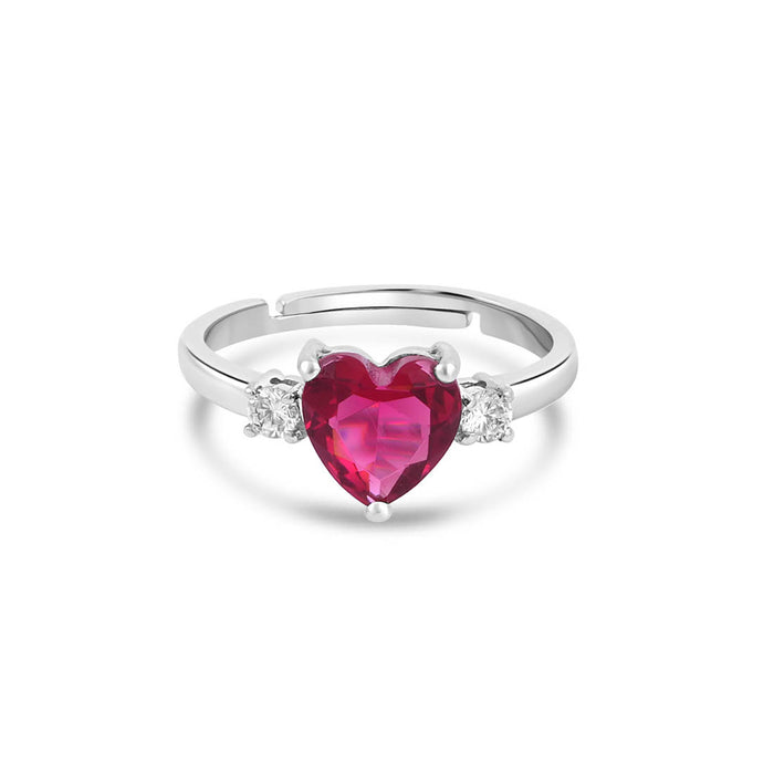 Heart Glam Rhodium Plated 925 Sterling Silver Ring (Adjustable)