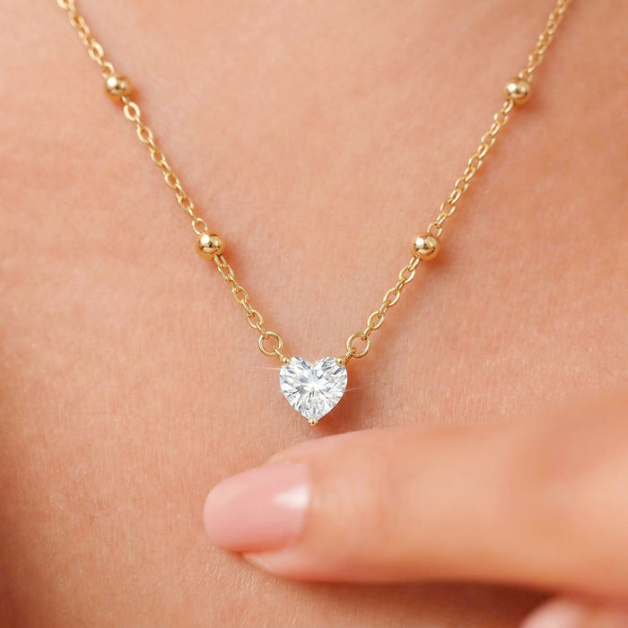 Heart Glow Gold Plated 925 Silver Beads Necklace