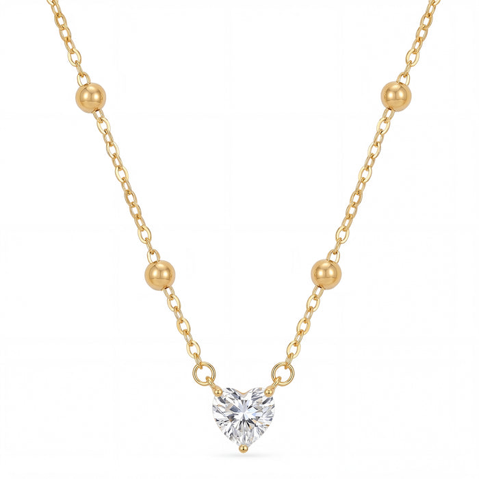 Heart Glow Gold Plated 925 Silver Beads Necklace