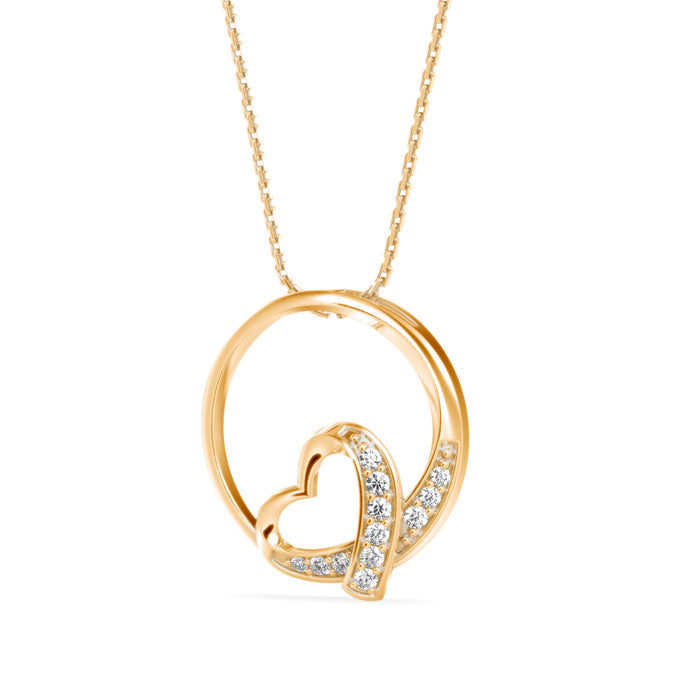 Heart in a Circle Gold Pendant with Lab-Grown Diamonds without Chain