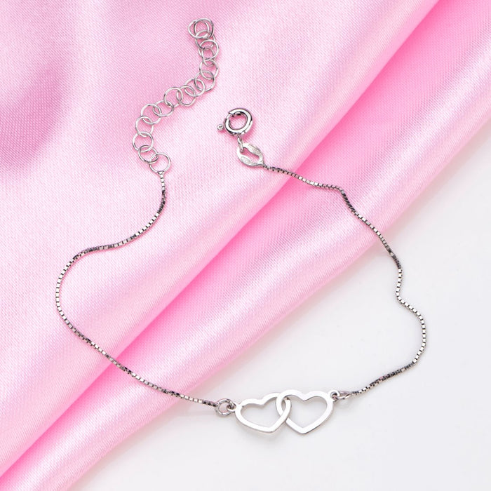 Heart in Heart Radiance Rhodium-Plated 925 Sterling Silver Bracelet with Box Chain