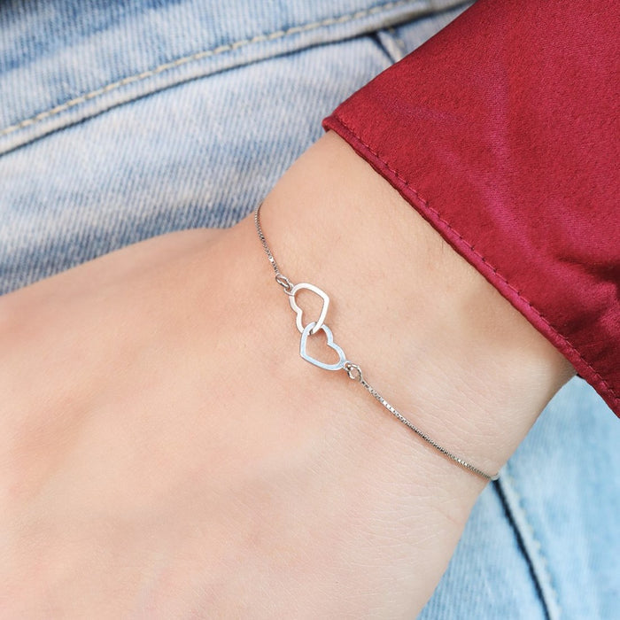 Heart in Heart Radiance Rhodium-Plated 925 Sterling Silver Bracelet with Box Chain