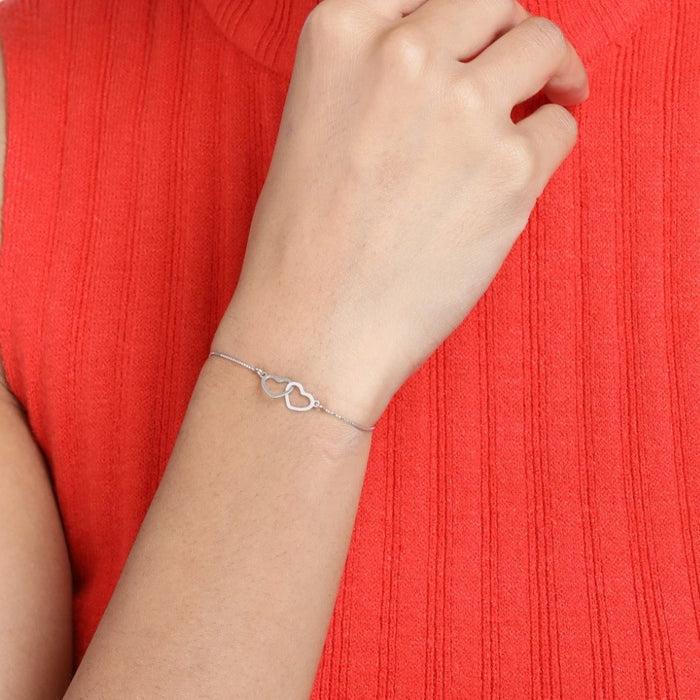 Heart in Heart Radiance Rhodium-Plated 925 Sterling Silver Bracelet with Box Chain