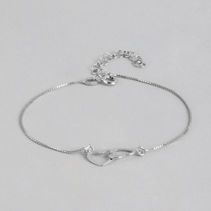 Heart in Heart Radiance Rhodium-Plated 925 Sterling Silver Bracelet with Box Chain