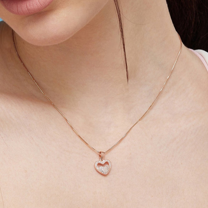 Heart in Heart Rose Gold Plated 925 Silver Necklace Chain