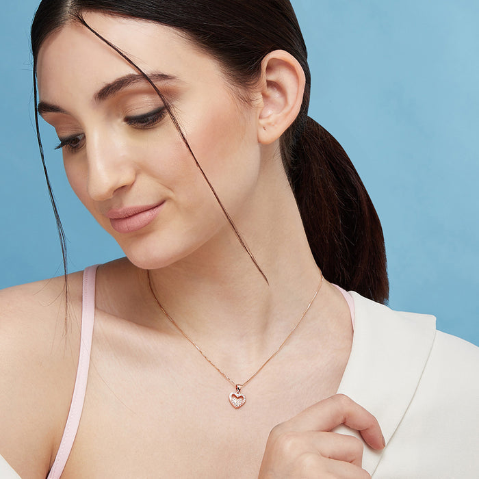 Heart in Heart Rose Gold Plated 925 Silver Necklace Chain