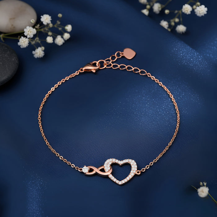 925 Sterling Silver Heart Meets Forever Rose Gold Plated Bracelet for Women – Zavya