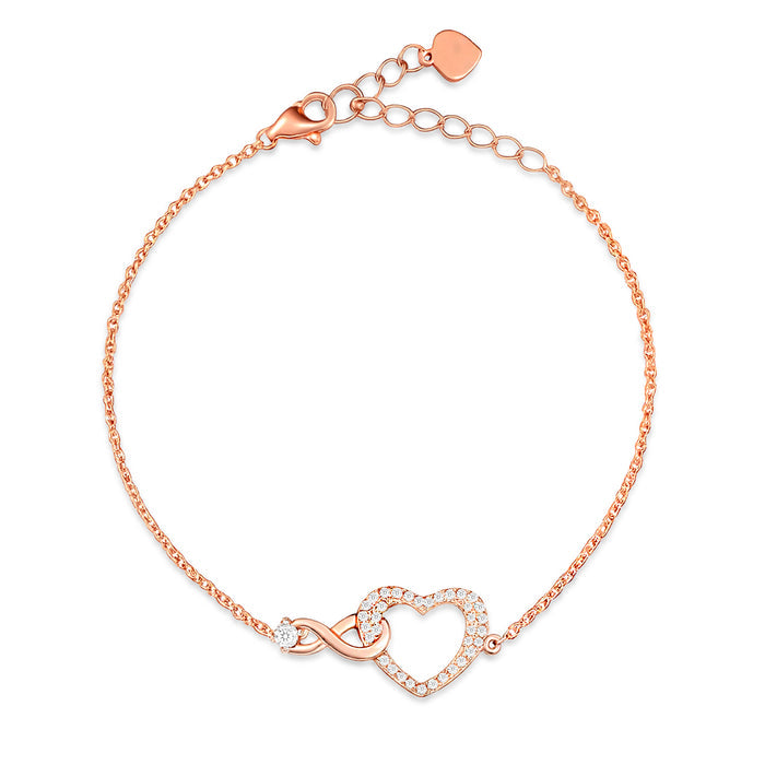 Rose gold plated 925 Sterling Silver women's bracelet with a crystal infinity heart charm – Zavya