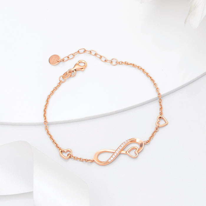 Heart & Infinity Rose Gold Plated 925 Silver Bracelet
