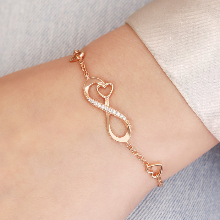 Heart & Infinity Rose Gold Plated 925 Silver Bracelet