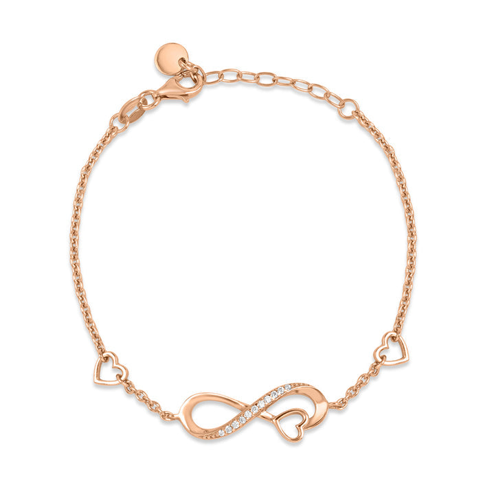 Heart & Infinity Rose Gold Plated 925 Silver Bracelet