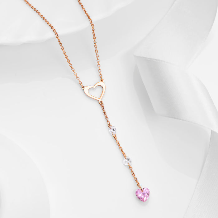 Heart Lariat Rose Gold Plated 925 Sterling Silver Necklace
