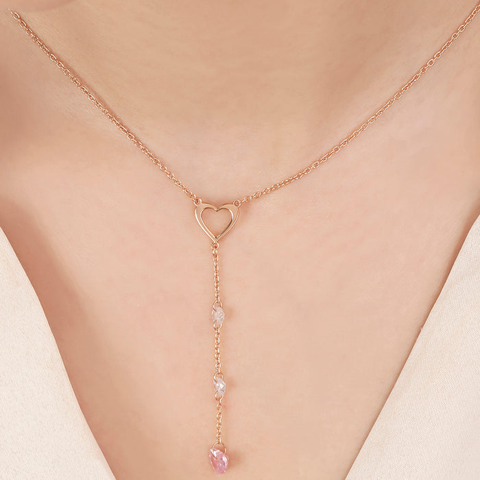 Heart Lariat Rose Gold Plated 925 Sterling Silver Necklace