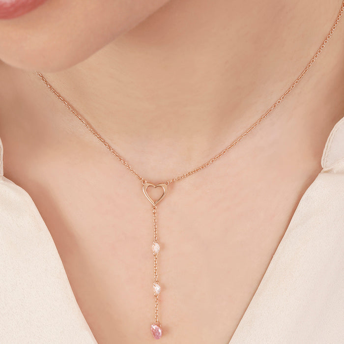 Heart Lariat Rose Gold Plated 925 Sterling Silver Necklace