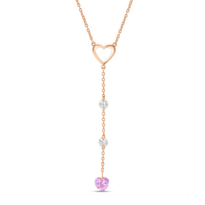 Heart Lariat Rose Gold Plated 925 Sterling Silver Necklace