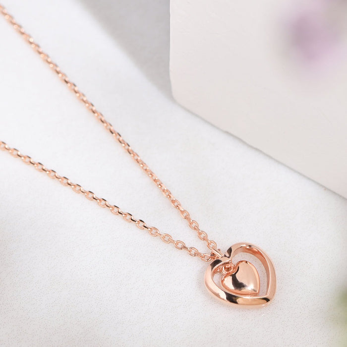 Heart & Love Rose Gold Plated 925 Sterling Silver Necklace
