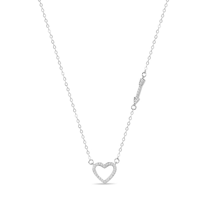 Heart Rhodium Plated 925 Sterling Silver Charm Necklace