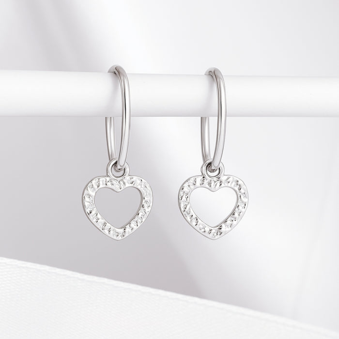Heart Rhodium Plated 925 Sterling Silver Earrings