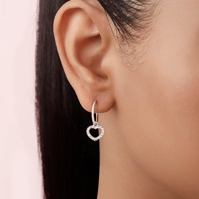 Heart Rhodium Plated 925 Sterling Silver Earrings