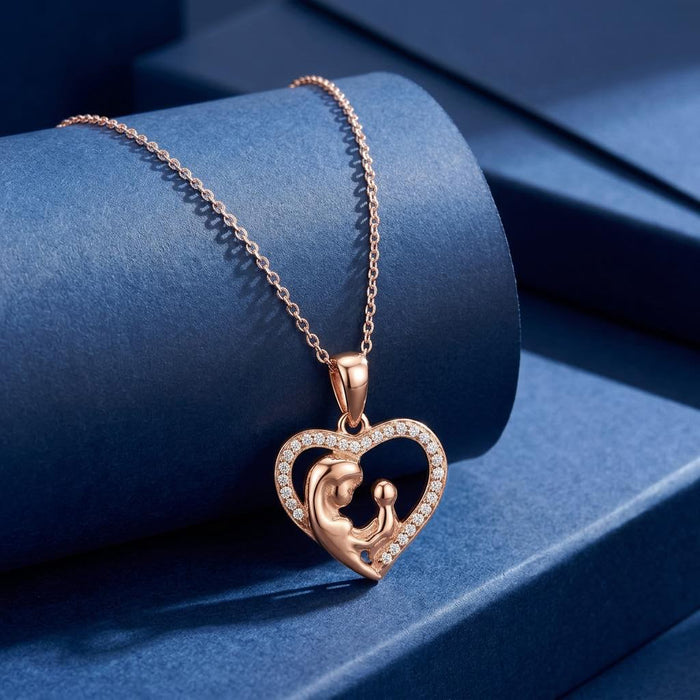 Heart Rose Gold Plated 925 Sterling Silver Pendant with Link Chain